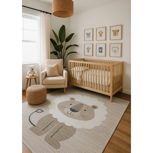 Rug Branch Kids Soft Steps Playtime Lion Beige Grey Indoor Soft Area Rug