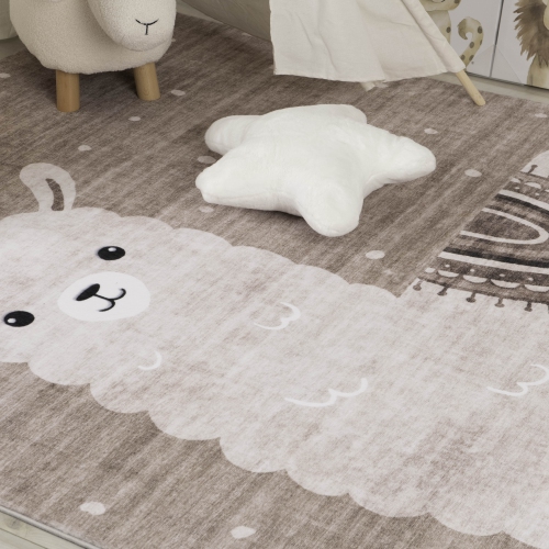 Rug Branch Kids Soft Steps Playtime Llama Brown Beige Indoor Soft Area Rug