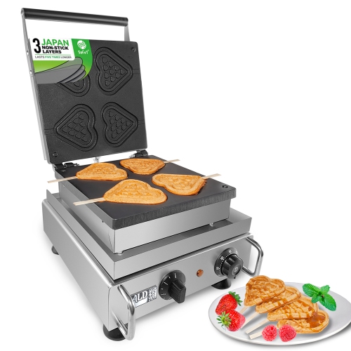 AP-511 Waffle Stick Maker | Heart Waffle Iron | Heart-Shaped Waffles on a Stick | 4 Pcs | 110V