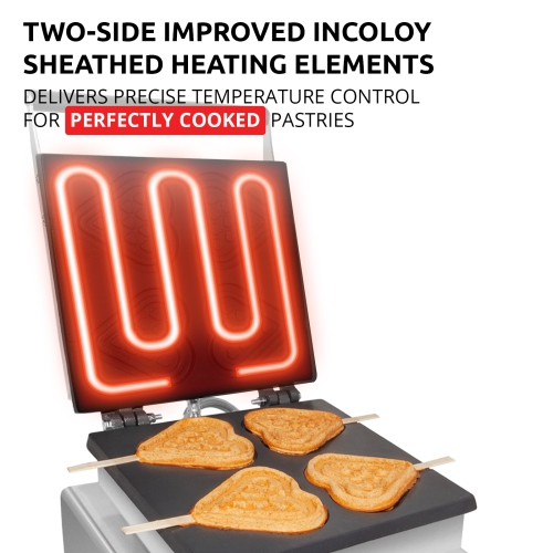 AP-511 Waffle Stick Maker | Heart Waffle Iron | Heart-Shaped Waffles on a Stick | 4 Pcs | 110V