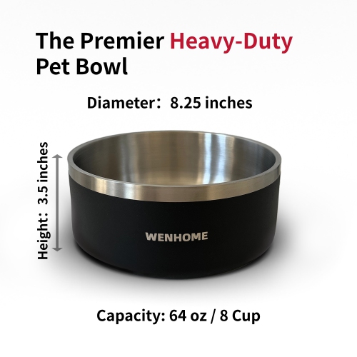 WENHOME 64 oz Heavy Duty Insulated Stainless Steel Dog or Cat Bowl for Food and Water