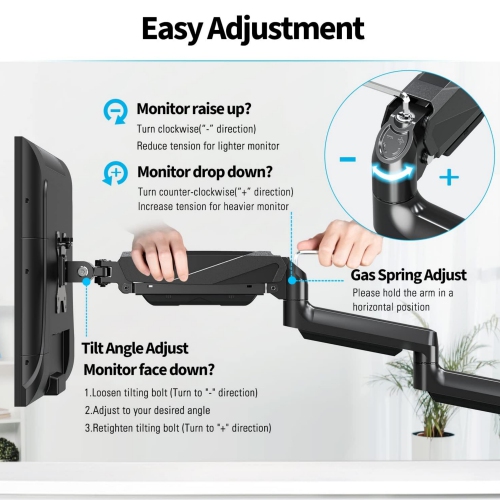 Triple Monitor Mount - Monitor Desk Mount for 3 Computer Screens Up to 27 inch, Triple Monitor Arm with Gas Spring, Heavy Duty Monitor Stand, Each