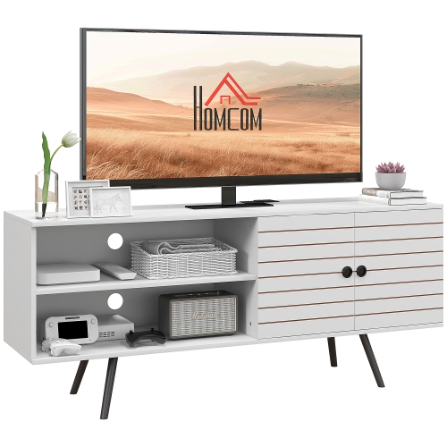 HOMCOM  Tv Stand \w Power Outlets And USB Ports, Tv Cabinet for 65 Inch Tvs, Entertainment Unit \w Open Shelves, Soft-Close Door And Cable Holes For