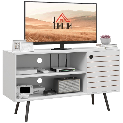 HOMCOM  Tv Stand \w Power Outlets And USB Ports, Tv Cabinet for 50 Inch Tvs, Entertainment Unit \w Open Shelves, Soft-Close Door And Cable Holes For