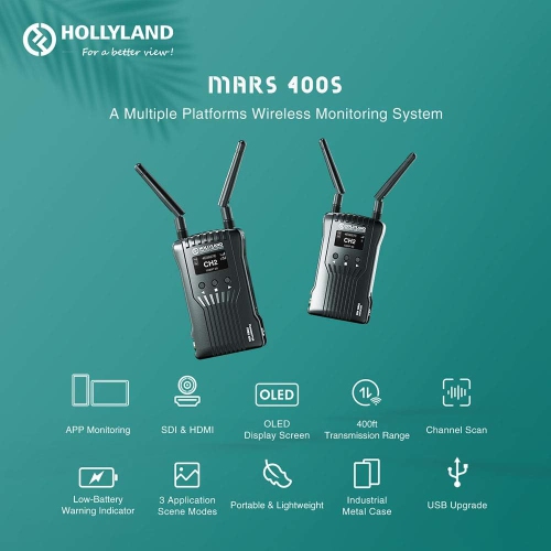 Open Box - Hollyland Mars 400S Wireless SDI/HDMI Wireless Video Transmitter and Receiver-400ft Long Range 0.1s Low Latency