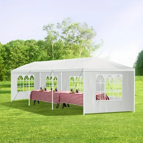Grand abri de jardin d'extérieur 10 x 10 x 30&nbsp;pi | étanche, protection UV, tente de fête blanche avec fenêtres