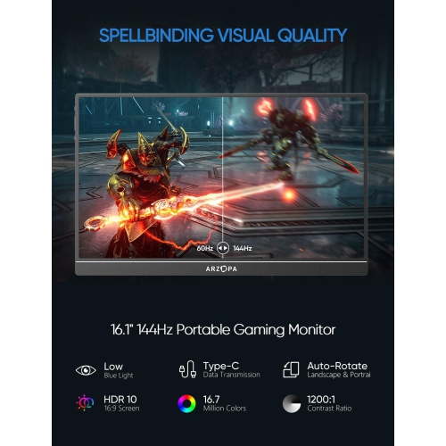 ARZOPA 16.1'' 144Hz FHD 1080P Portable Gaming Monitor with HDR - G1 Game