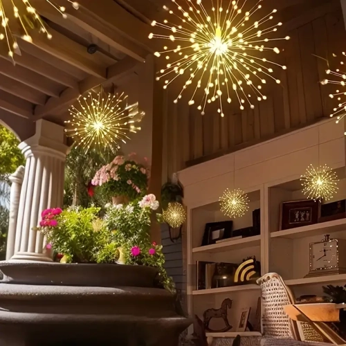 4 feux d'artifice solaires suspendus | 360 LED, 8 modes avec télécommande, extérieur étanche