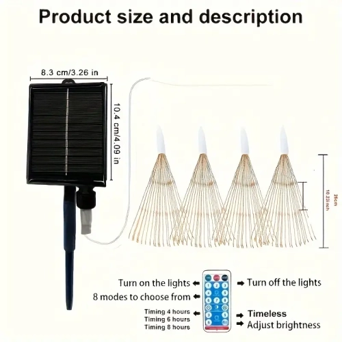 4 feux d'artifice solaires suspendus | 360 LED, 8 modes avec télécommande, extérieur étanche