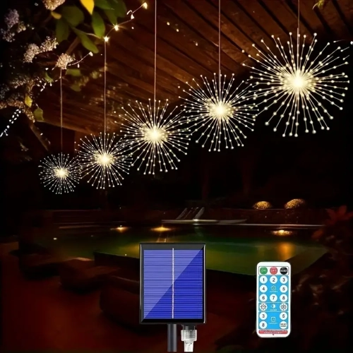 4 feux d'artifice solaires suspendus | 360 LED, 8 modes avec télécommande, extérieur étanche