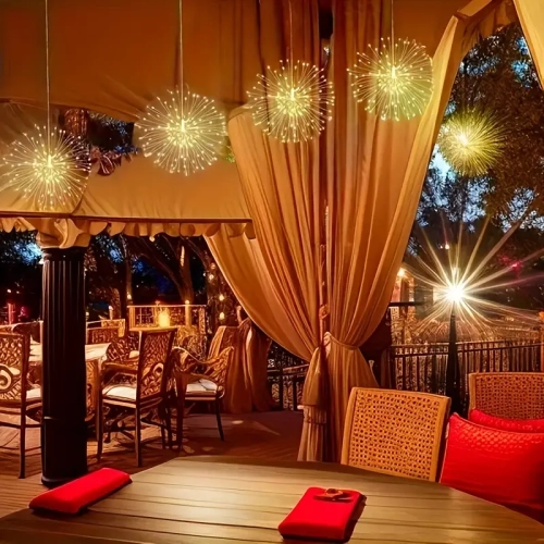 4 feux d'artifice solaires suspendus | 360 LED, 8 modes avec télécommande, extérieur étanche