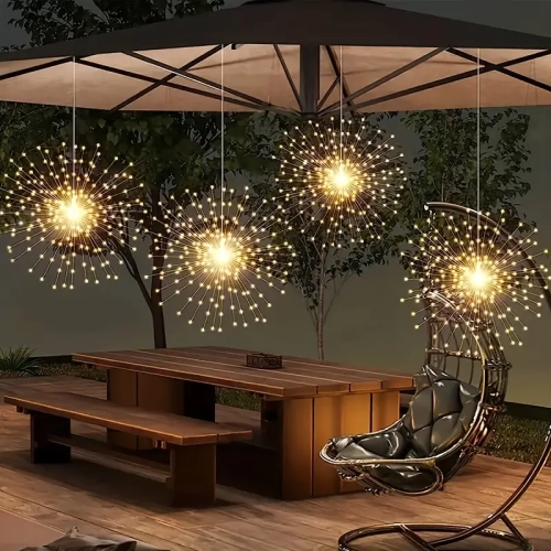 4 feux d'artifice solaires suspendus | 360 LED, 8 modes avec télécommande, extérieur étanche