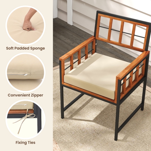 Costway 7 PCS Patio Dining Set Outdoor Acacia Wood Table with Soft Cushions Umbrella Hole