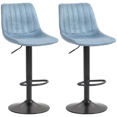 HOMCOM Adjustable Bar Stools Set of 2, Leathaire Swivel Barstools with Back and Footrest, Upholstered Bar Chairs for Kitchen, Dining Room, Home Pub,