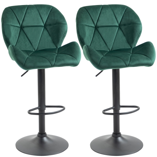 HOMCOM Adjustable Bar Stools Set of 2, Tufted Swivel Barstool with Back, Wide Seat and Footrest, Velvet Upholstered Bar Chairs for Kitchen, Dining Ro