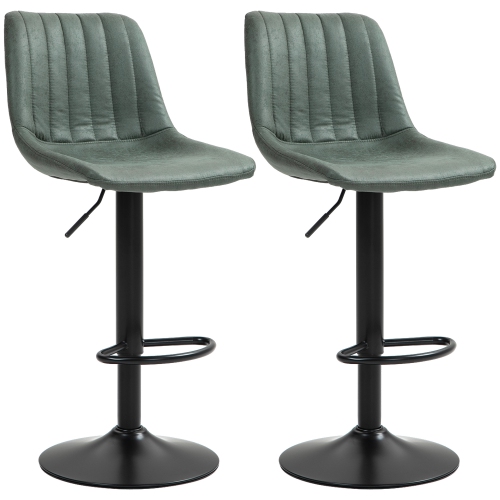 HOMCOM Adjustable Bar Stools Set of 2, Leathaire Swivel Barstools with Back and Footrest, Upholstered Bar Chairs for Kitchen, Dining Room, Home Pub,