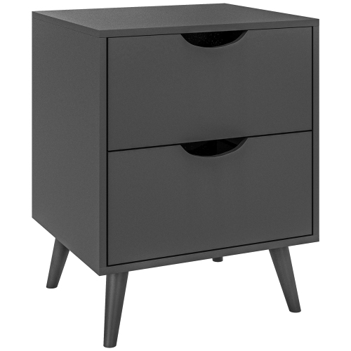 HOMCOM  Modern Nightstand, Bedside Table With 2 Drawers, End Table With Wood Legs for Bedroom In Black