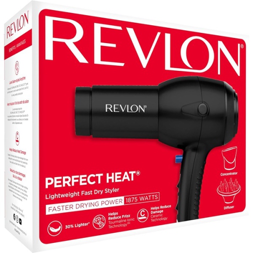 REVLON 27.9 x 10.5 x 22.9 cm RV544FBLK Advanced Ionic Technology Hair Dryer with Diffuser Powerful Ionic Hair Dryer with Concentrator Black