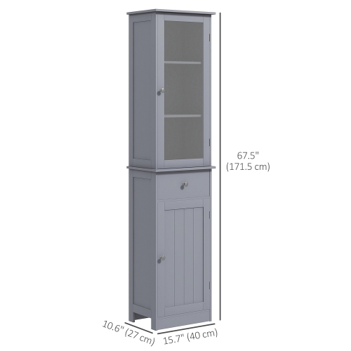 kleankin 68" Tall Bathroom Cabinet, Slim Freestanding Bathroom Storage Cabinet with Acrylic Door, Drawer and Adjustable Shelves for Small Spaces,