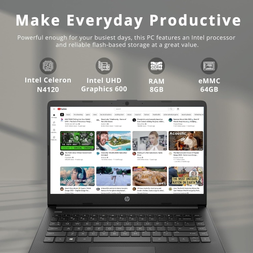 HP Premium Stream 14" HD BrightView Laptop, Intel Celeron N4000, 64GB eMMC, 8GB RAM, Intel UHD Graphics, HD Webcam, 1 Year Office 365, HDMI, Win 11s,