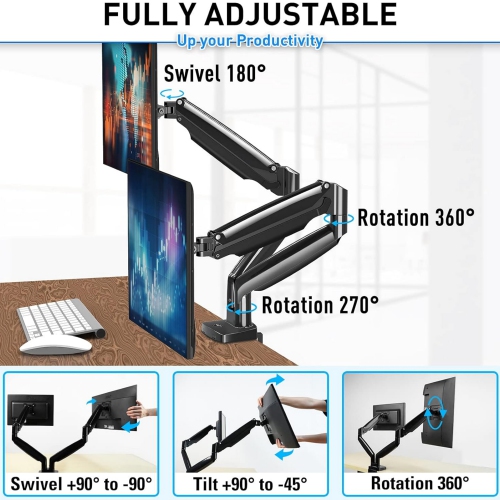 Dual Monitor Mount for 2 Max 35 inch Ultrawide Screen, Hold 6.6-30.9lbs, Full Motion Gas Spring Dual Monitor Desk Arm, Adjustable Heavy Duty Monitor