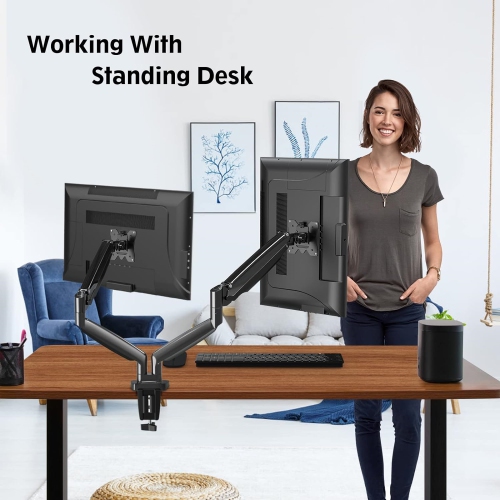 Dual Monitor Mount for 2 Max 35 inch Ultrawide Screen, Hold 6.6-30.9lbs, Full Motion Gas Spring Dual Monitor Desk Arm, Adjustable Heavy Duty Monitor