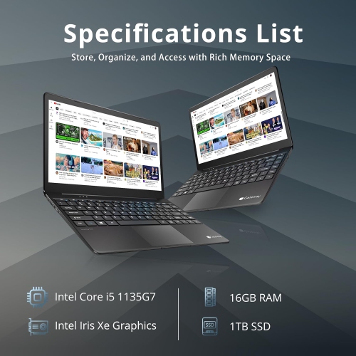 Gateway Ultra Slim Notebook, 14.1" FHD IPS Display, Intel Core i5-1135G7 Processor, Intel Iris Xe Graphics, 16GB RAM, 1TB PCIe SSD, Fingerprint