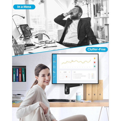 Single Monitor Wall Mount for Max 32 Inch Computer Screen, Fully Adjustable Gas Spring Monitor Arm, Wall Mounted Monitor Holder Support 2.2-17.6lbs