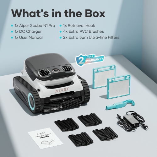 Aiper Scuba N1 Pro - Cordless Robotic Pool Cleaner for In-Ground Pools up to 2150sq.ft, Pool Vacuum with Infrared Sensors - White