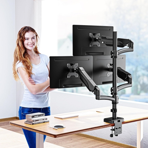 Triple Monitor Mount Holds 4.4-17.6lbs, Up to 32 Inch Monitor Stand for 3 Monitors, Triple Monitor Stand with Gas Spring Arm with Clamp/Grommet Base
