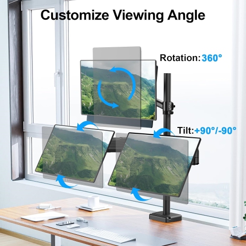 Triple Monitor Mount Holds 4.4-17.6lbs, Up to 32 Inch Monitor Stand for 3 Monitors, Triple Monitor Stand with Gas Spring Arm with Clamp/Grommet Base