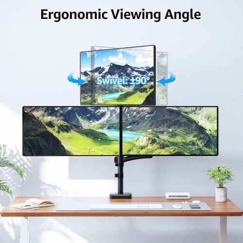 Triple Monitor Mount Holds 4.4-17.6lbs, Up to 32 Inch Monitor Stand for 3 Monitors, Triple Monitor Stand with Gas Spring Arm with Clamp/Grommet Base