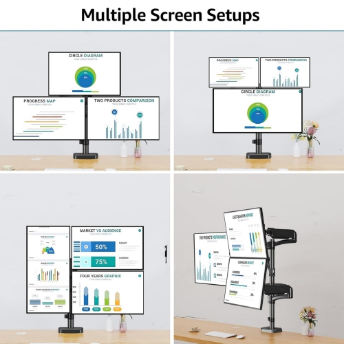 Triple Monitor Mount Holds 4.4-17.6lbs, Up to 32 Inch Monitor Stand for 3 Monitors, Triple Monitor Stand with Gas Spring Arm with Clamp/Grommet Base