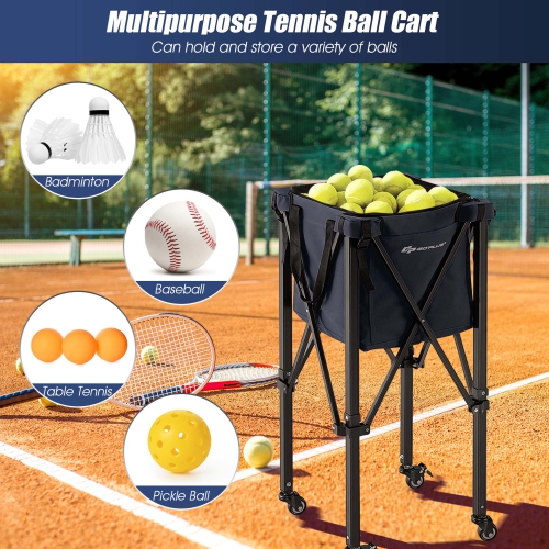Goplus Foldable Tennis Ball Hopper Basket Portable Travel Teaching Cart with Wheels & Bag