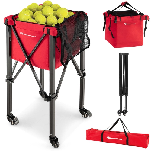 Chariot d'apprentissage de voyage pliable avec panier-trémie de tennis avec roulettes et sac de Goplus