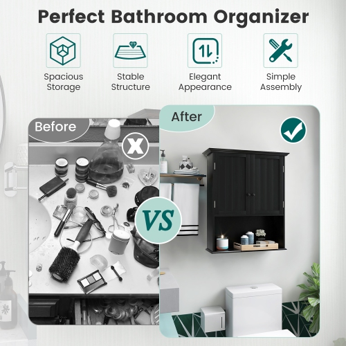 Costway Wall Mount Bathroom Cabinet Wooden Medicine Cabinet Storage Organizer