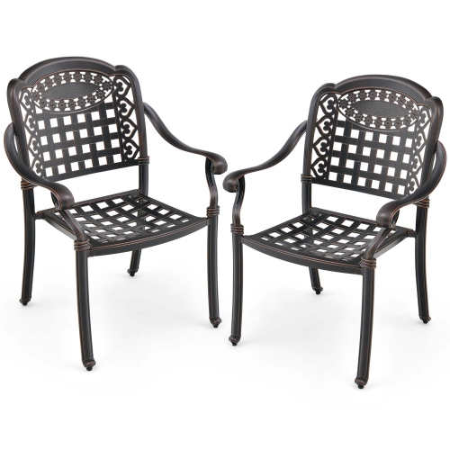 Costway 2pcs Patio Cast Aluminum Armrest Chairs Dining Stackable Outdoor