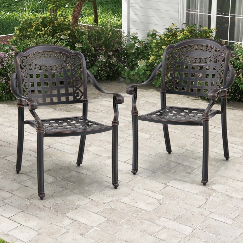 Costway 2pcs Patio Cast Aluminum Armrest Chairs Dining Stackable Outdoor