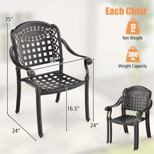 Costway 2pcs Patio Cast Aluminum Armrest Chairs Dining Stackable Outdoor