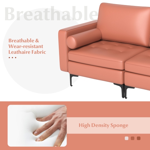 Costway Modern Loveseat 2-Seat Sofa Couch with 2 Bolsters Side Storage Pocket