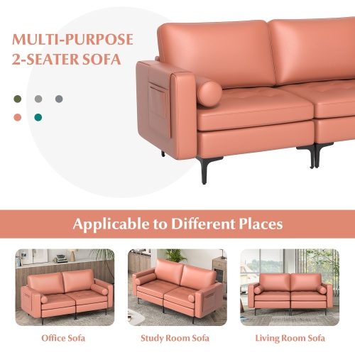 Costway Modern Loveseat 2-Seat Sofa Couch with 2 Bolsters Side Storage Pocket