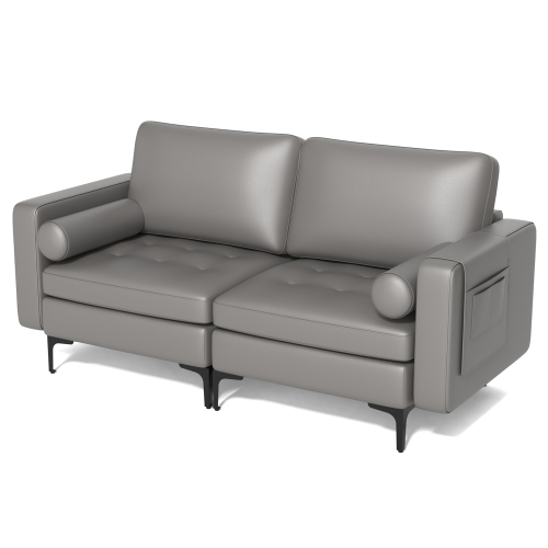 Image 1 of 10.. Costway Modern Loveseat 2-Seat Sofa Couch with 2 Bolsters Side Storage Pocket