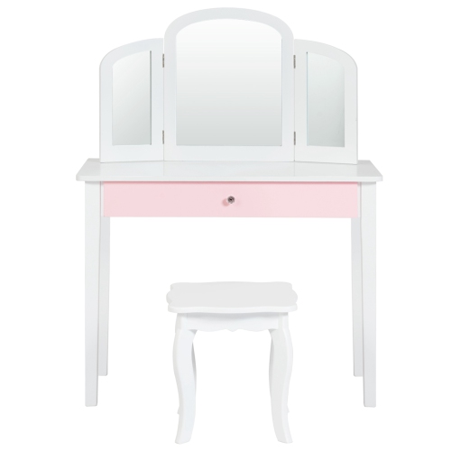 Costway Kids Vanity Set Princess Makeup Dressing Play Table Set W/Mirror