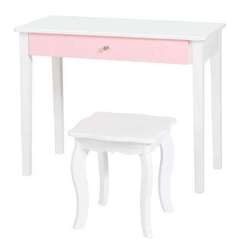 Costway Kids Vanity Set Princess Makeup Dressing Play Table Set W/Mirror