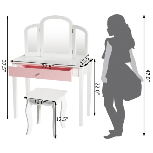 Costway Kids Vanity Set Princess Makeup Dressing Play Table Set W/Mirror