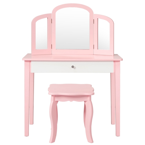 Costway Kids Vanity Set Princess Makeup Dressing Play Table Set W/Mirror
