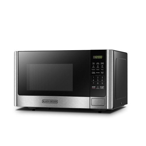 BLACK+DECKER Digital Microwave Oven with Turntable Push-Button Door, Child Safety Lock, Stainless Steel, 0.9 Cu Ft
