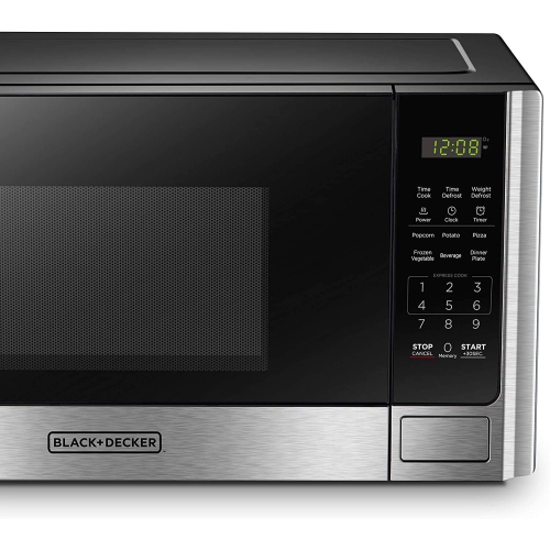 BLACK+DECKER Digital Microwave Oven with Turntable Push-Button Door, Child Safety Lock, Stainless Steel, 0.9 Cu Ft