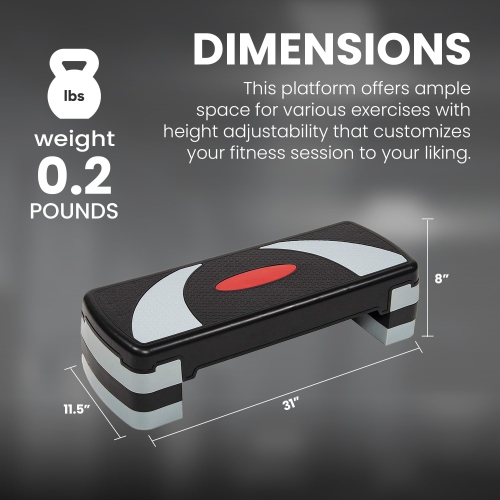 BalanceFrom 31-Inch Lightweight Portable Adjustable Height Workout Aerobic Stepper Step Platform Trainer, Black/Gray