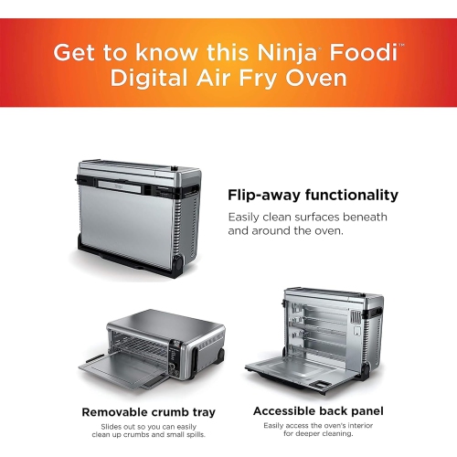 Ninja Foodi 8-in-1 Digital Air Fry Oven, Large Toaster Oven, Flip-Away For Storage, Dehydrate, Keep Warm, 1800 Watts, Stainless – Canadian Version